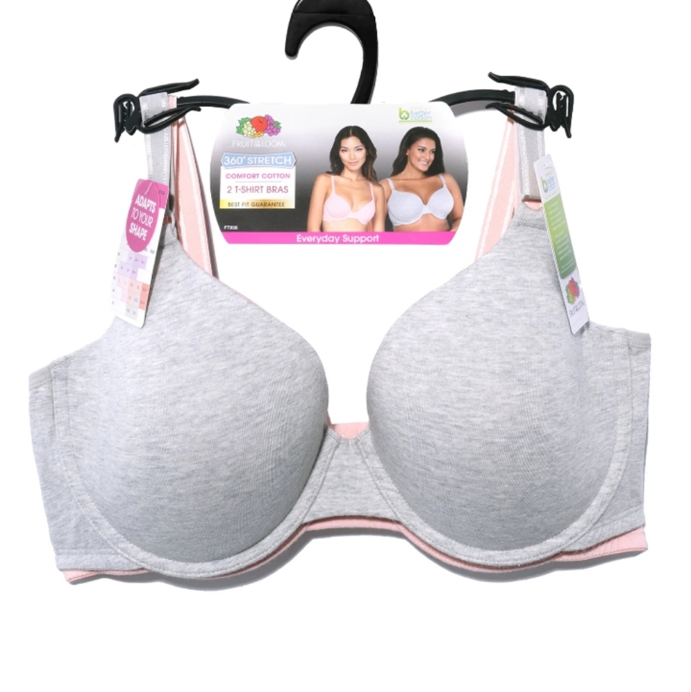 Fruit Of The Loom Tee Shirt Bra 2-Pack   Pink & Grey   Size XXL   NWT - Picture 6 of 16